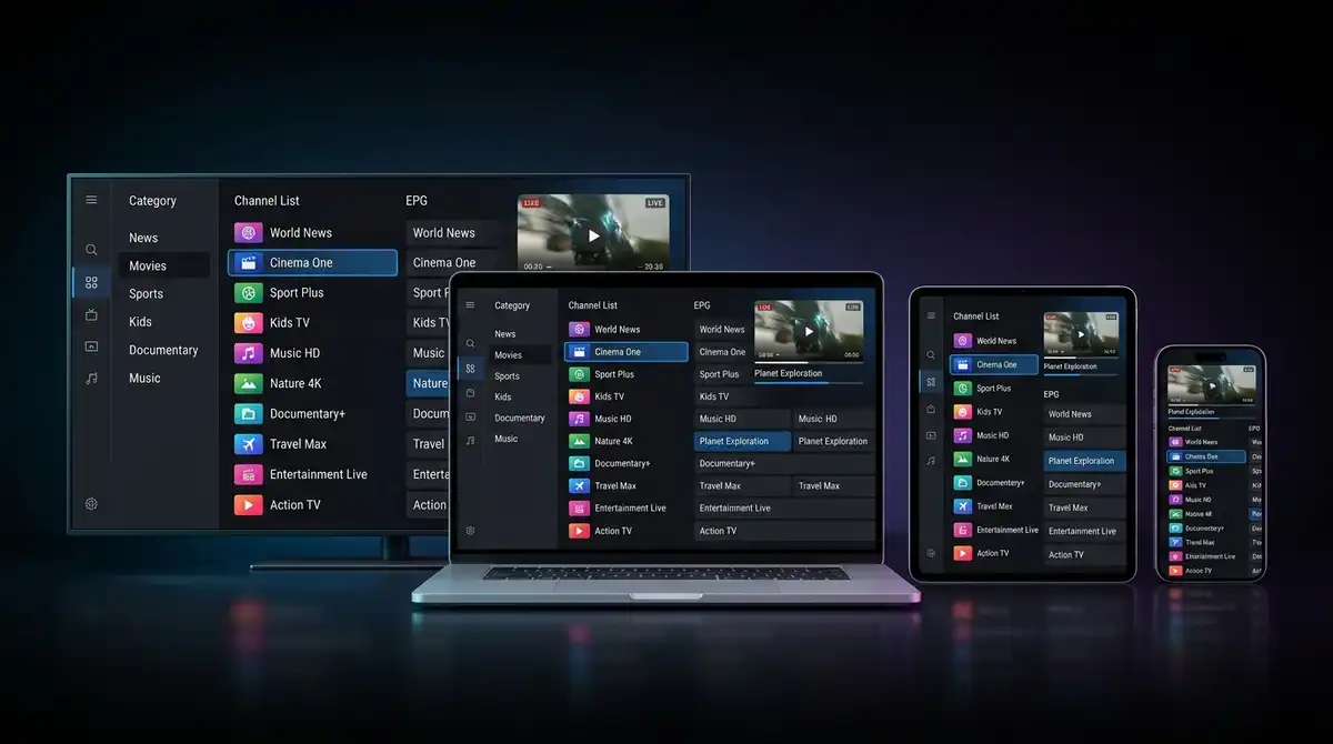 Xtreme HD IPTV setup on any device shown on a Firestick, Samsung TV, Android box and iPhone