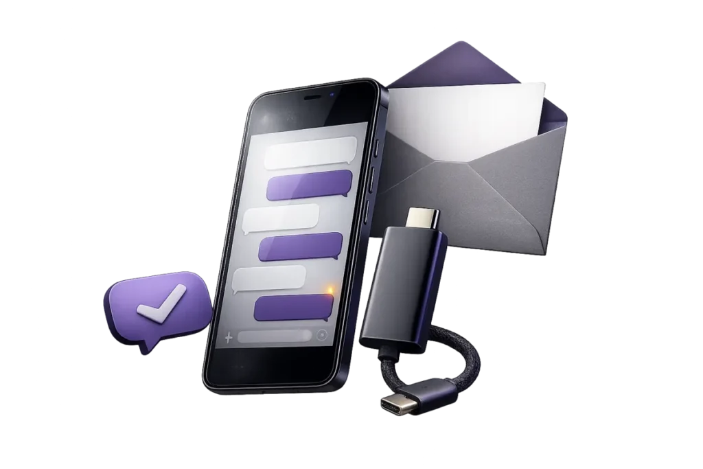 Contact Xtreme HD IPTV shown as a phone chat thread beside an open envelope