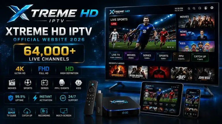 Xtreme HD IPTV official website 2026 checked on a laptop at night beside a card left face down