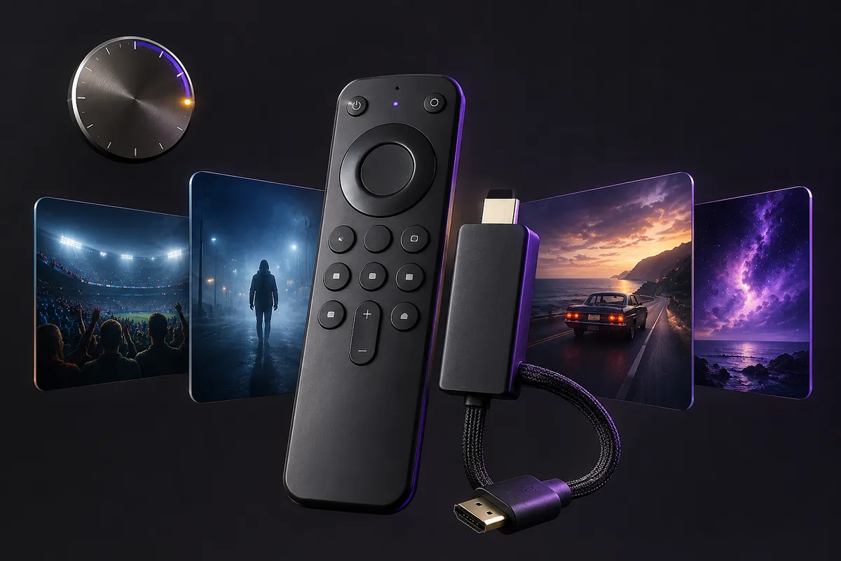 Xtreme HD IPTV trial shown as a streaming stick, remote and 24 hour dial