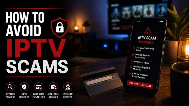 How to avoid IPTV scams shown as a bank card turned face down beside a phone at night